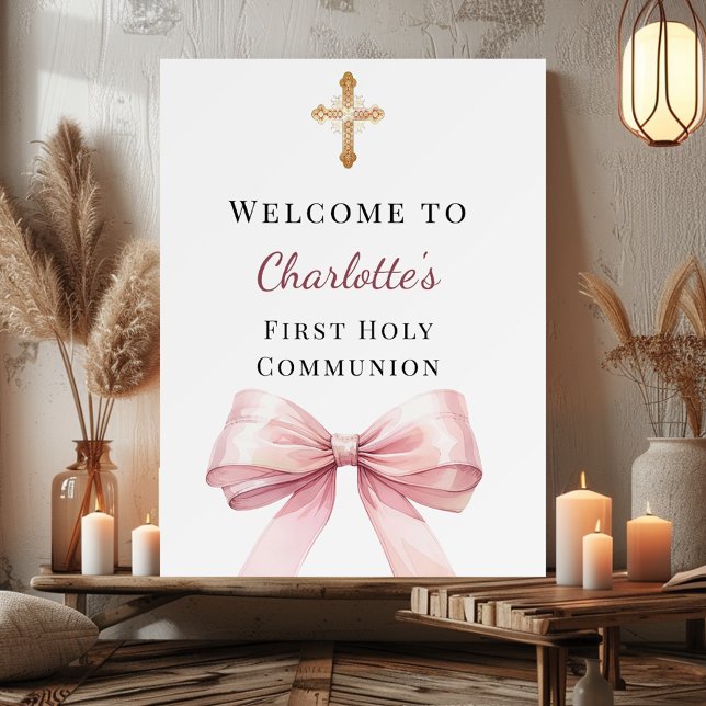 Pink bow First Holy Communion welcome Poster (Skapare uppladdad)