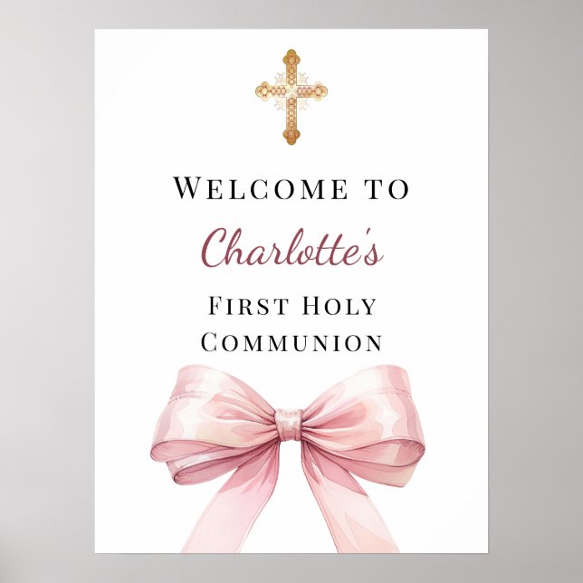 Pink bow First Holy Communion welcome Poster (Framsidan)