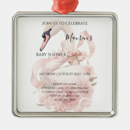 Pink Bow Flicka Baby Shower  Julgransprydnad Metall