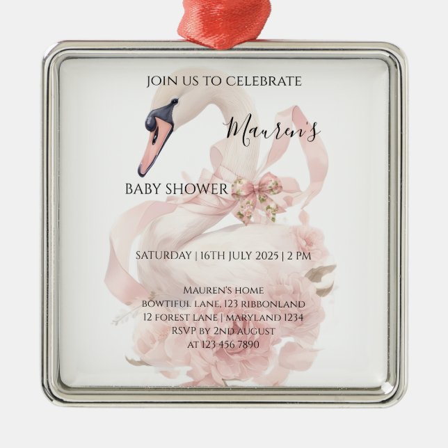 Pink Bow Flicka Baby Shower  Julgransprydnad Metall (Framsidan)