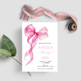 Pink Bow-flickor 1-årsdag Inbjudningar
