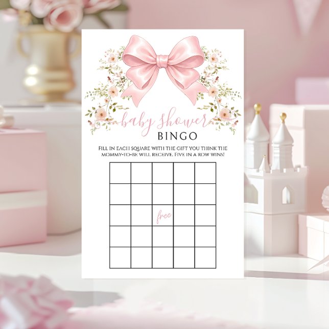 Pink Bow Floral Baby in Bloom Shower Game Bingo (Skapare uppladdad)