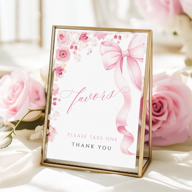 Pink Bow Floral Baby Shower Favors Table Sign Poster (Skapare uppladdad)