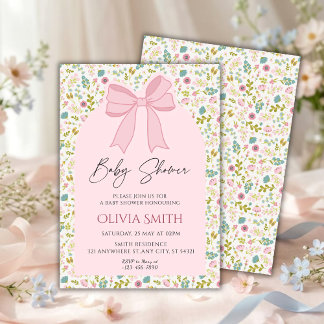 Pink Bow Floral Baby Shower Inbjudningar