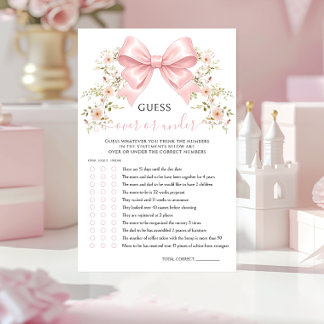 Pink Bow Floral Baby Shower Over or Under Game