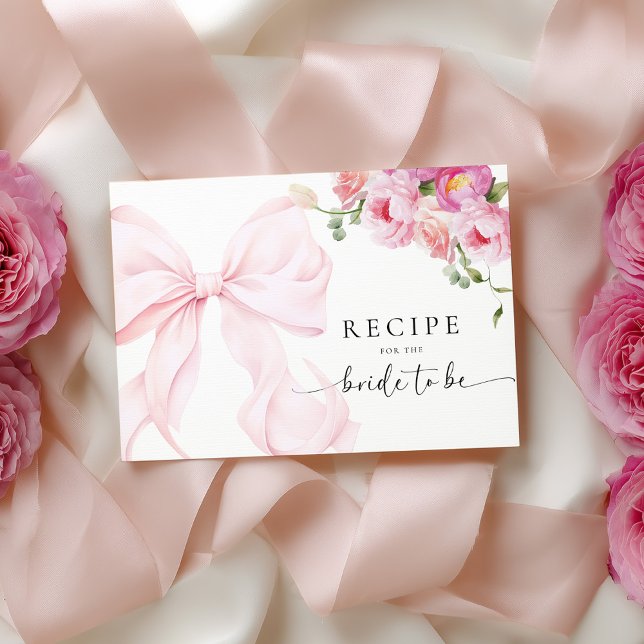 Pink Bow Floral Bridal Shower Recipe Request Tilläggskort (Skapare uppladdad)