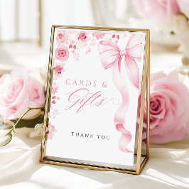 Pink Bow Floral Cards & Gifts Table Sign Poster