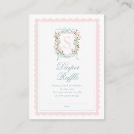 Pink Bow Floral Crest Diaper Raffle Ticket Tilläggskort