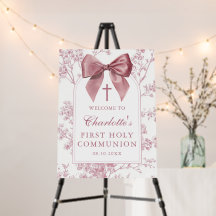 Pink Bow Floral First Holy Communion Welcome Sign