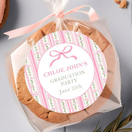 Pink Bow Floral Graduation Runt Klistermärke