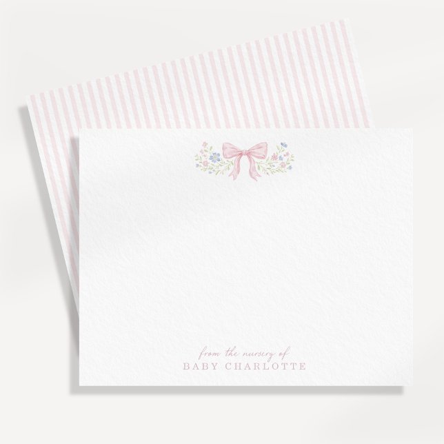 Pink Bow Floral Nursery Note Card Meddelande (Skapare uppladdad)