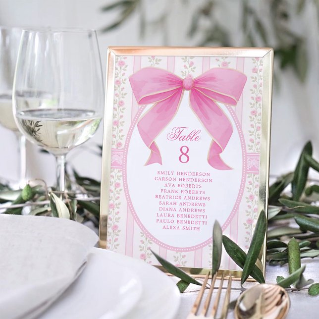 Pink Bow Floral Roses Seating Chart Table Number Bordsnummer (Skapare uppladdad)