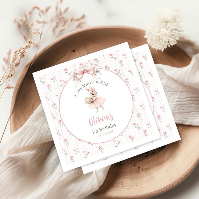 Pink Bow & Floral Some Bunny is One 1st Birthday Pappersservett (Skapare uppladdad)