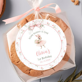 Pink Bow & Floral Some Bunny is One 1st Birthday Runt Klistermärke