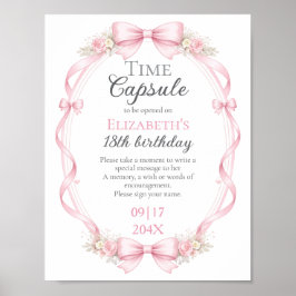 Pink Bow Floral Time Capsule Sign 1st Birthday Poster