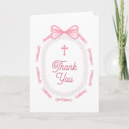 Pink Bow Frame Holy Cross Religious Thank You Kort