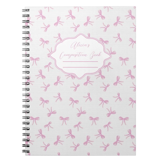 Pink bow Frilly Coquette Personalized Composition Anteckningsbok (Framsidan)