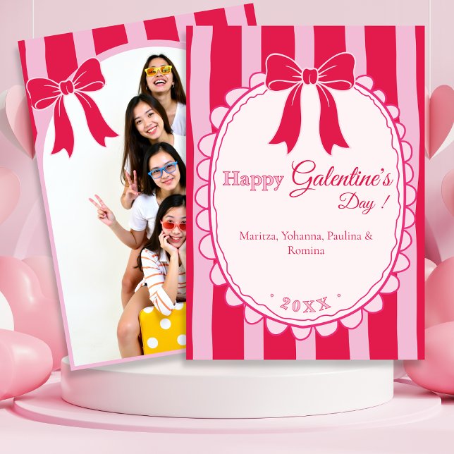Pink Bow Galentine’s Day with Custom Photo Julkort (Pink Bow Galentine’s Day with Custom Photo Holiday Card)