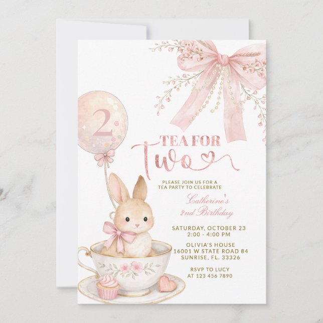 Pink Bow Gingham Bunny Girl Birthday Invitation Inbjudningar (Framsida)