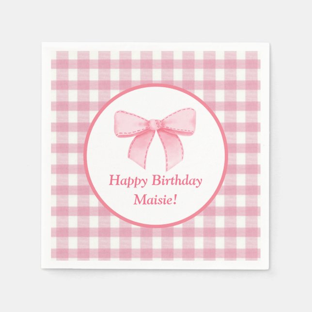 Pink Bow Gingham Napkin  Pappersservett (Framsidan)