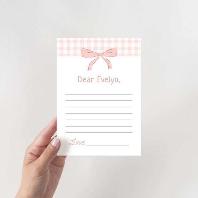 Pink Bow Gingham Time Capsule Note Card (Skapare uppladdad)