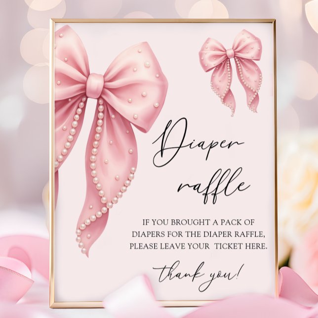 Pink Bow Girl Baby Shower Diaper Raffle Poster (Skapare uppladdad)