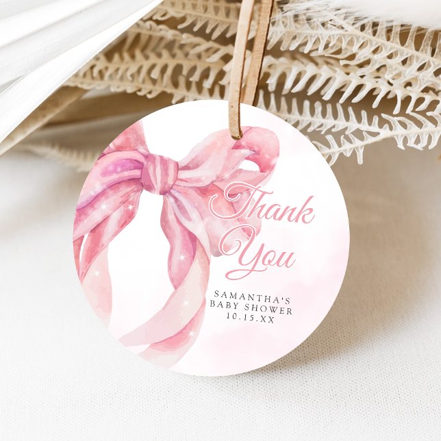Pink Bow Girl Baby Shower Gåvor Etiketter (Pink Bow Coquette Girl Baby Shower Favor Tags)