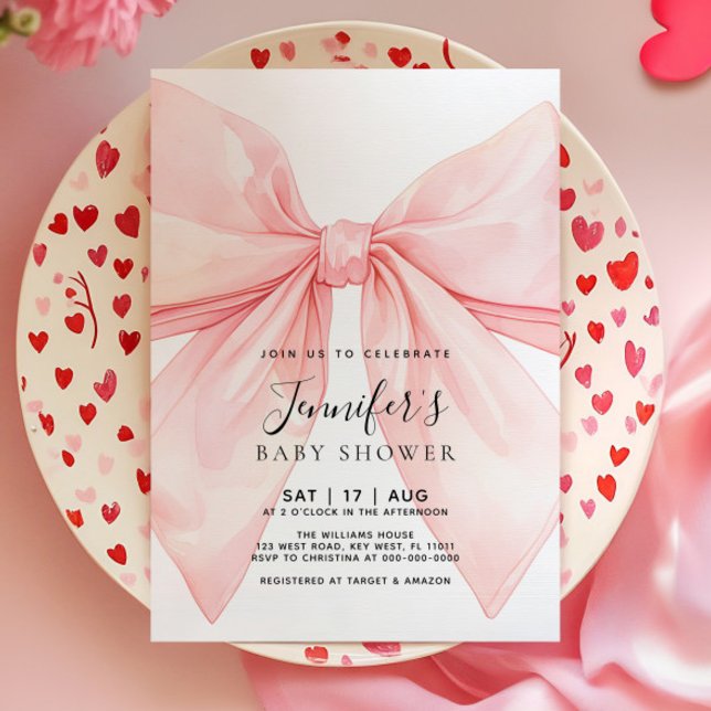Pink Bow Girl Baby Shower Invitation Inbjudningar (Skapare uppladdad)