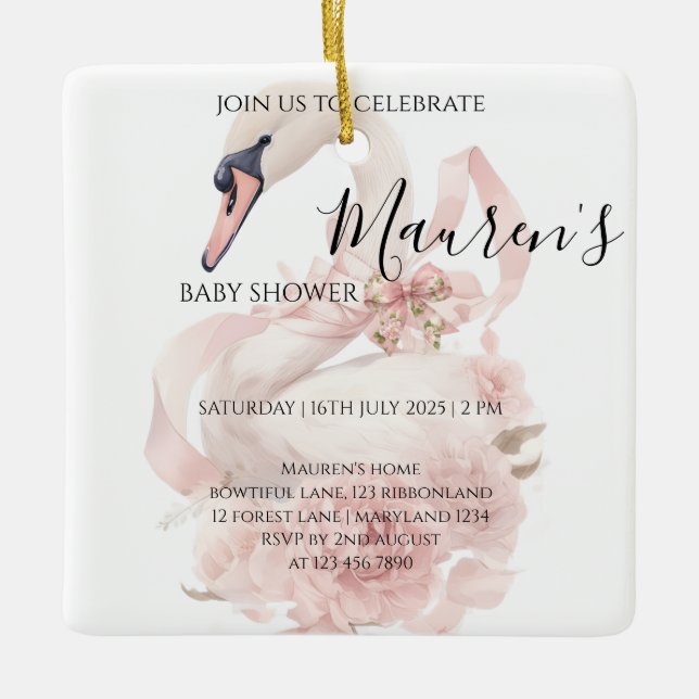 Pink Bow Girl Baby Shower  Julgransprydnad Keramik (Framsida)