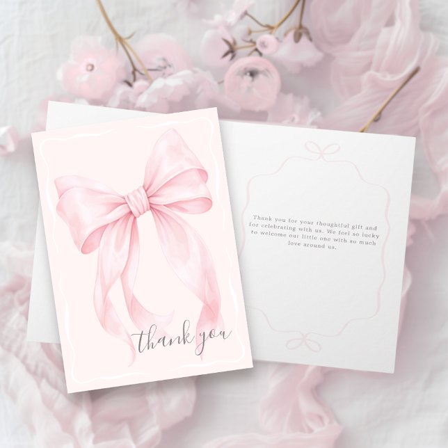Pink Bow Girl Baby Shower Thank You  Kort (Pink Bow Baby Shower Thank You Card)