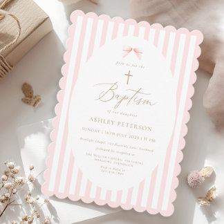Pink Bow Girl Baptism Invitation Inbjudningar
