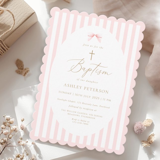 Pink Bow Girl Baptism Invitation Inbjudningar (Skapare uppladdad)