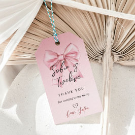 Pink Bow Girl Birthday Favor Tag Presentetikett