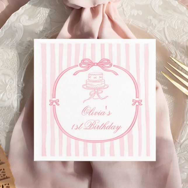 Pink Bow Girl First Birthday Pappersservett (Skapare uppladdad)