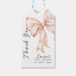 Pink Bow Girl First Birthday Party  Presentetikett