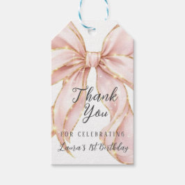 Pink Bow Girl First Birthday Party  Presentetikett