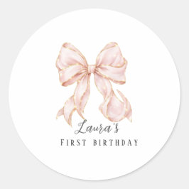 Pink Bow Girl First Birthday Party  Runt Klistermärke