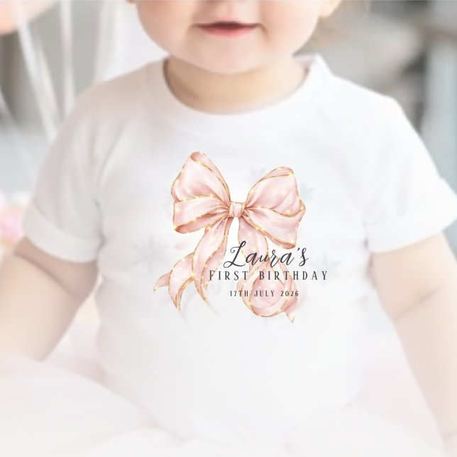 Pink Bow Girl First Birthday Party  T Shirt (Skapare uppladdad)