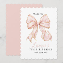 Pink Bow Girl First Birthday Party Tack Kort
