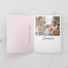 Pink Bow Girl First Birthday Party Thank You Card Kort