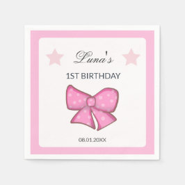 Pink Bow Girl Kids 1st Birthday  Pappersservett