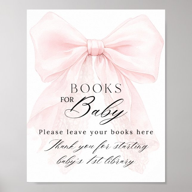 Pink Bow Girl Modern Baby Shower Book Request Poster (Framsidan)