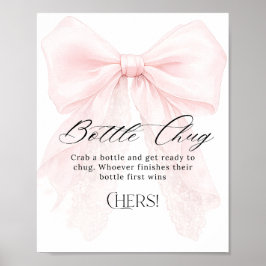 Pink Bow Girl Modern Baby Shower Bottle Chug Poster