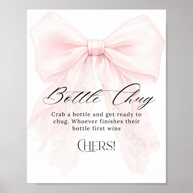 Pink Bow Girl Modern Baby Shower Bottle Chug Poster (Framsidan)