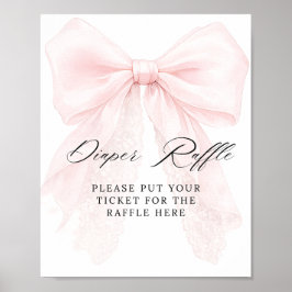 Pink Bow Girl Modern Baby Shower diaper raffle Poster