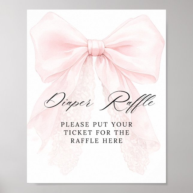 Pink Bow Girl Modern Baby Shower diaper raffle Poster (Framsidan)