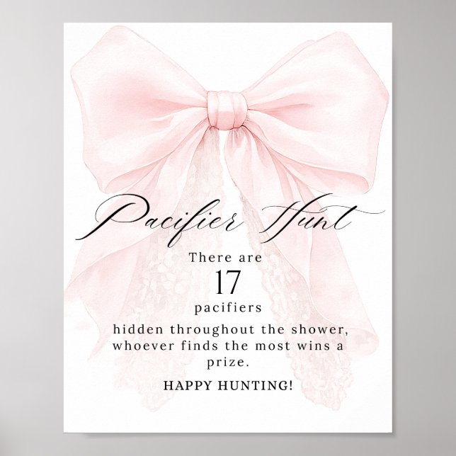 Pink Bow Girl Modern Baby Shower Game Poster (Framsidan)