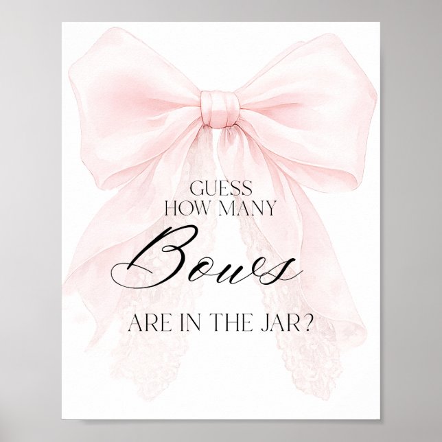 Pink Bow Girl Modern Baby Shower Guess Game Poster (Framsidan)