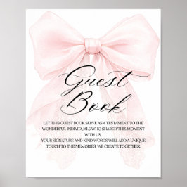 Pink Bow Girl Modern Baby Shower Guest Book Poster