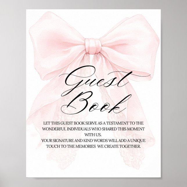 Pink Bow Girl Modern Baby Shower Guest Book Poster (Framsidan)